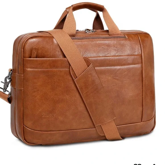 NWT Convertible Tan Leather Laptop Briefcase & Backpack - - Picture 4 of 10